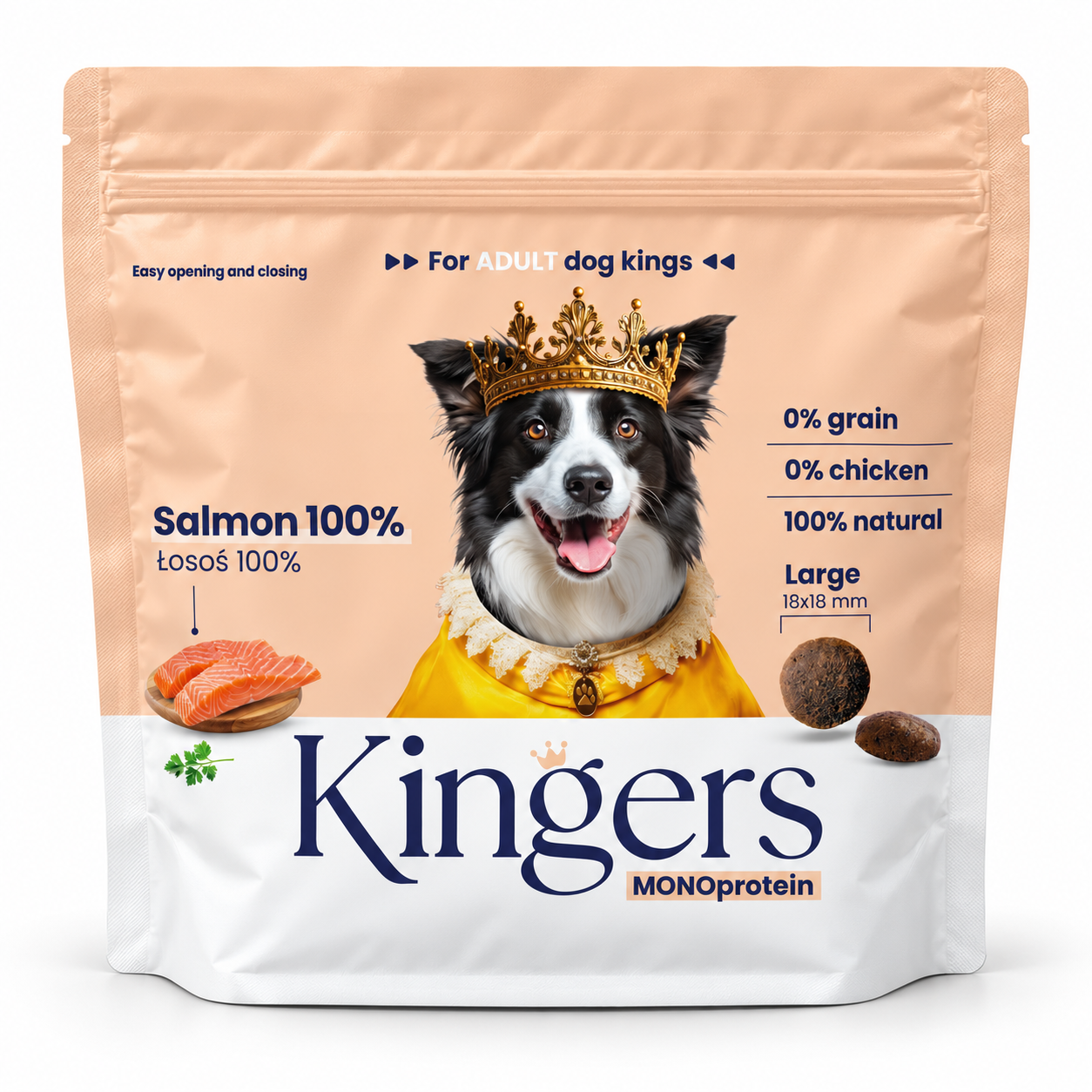 KINGERS Łosoś - sucha karma dla psa rybna z omegą