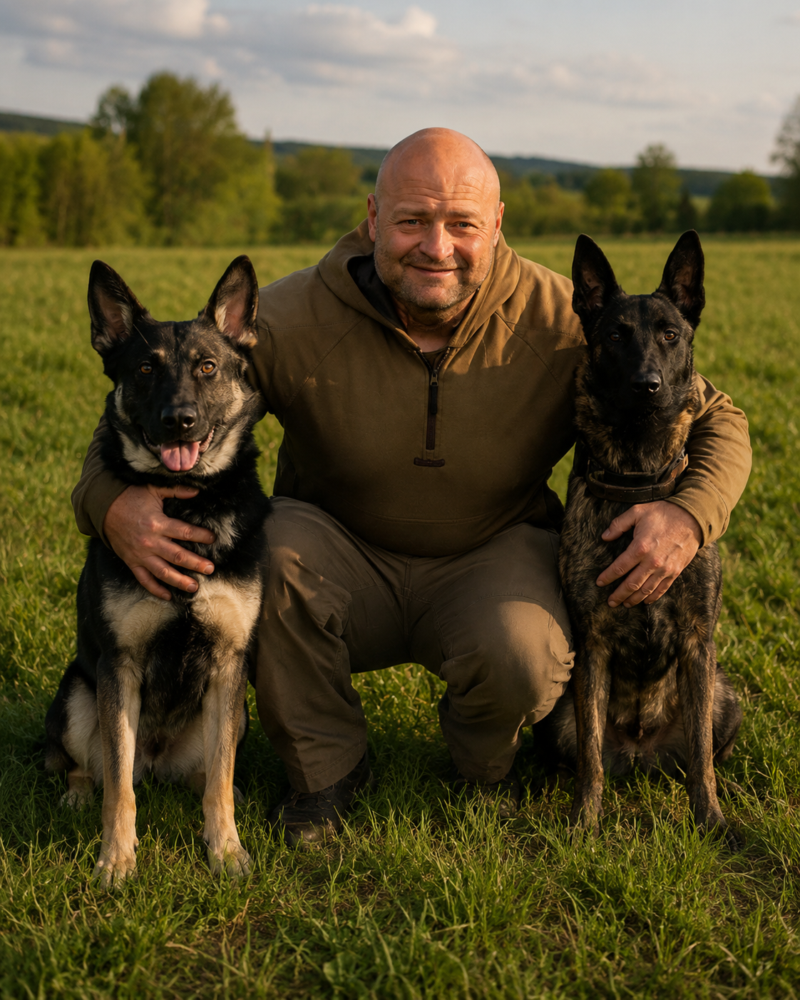 Dominik Pikus, trener psów K9 Elite w Chorzowie, z dwoma psami